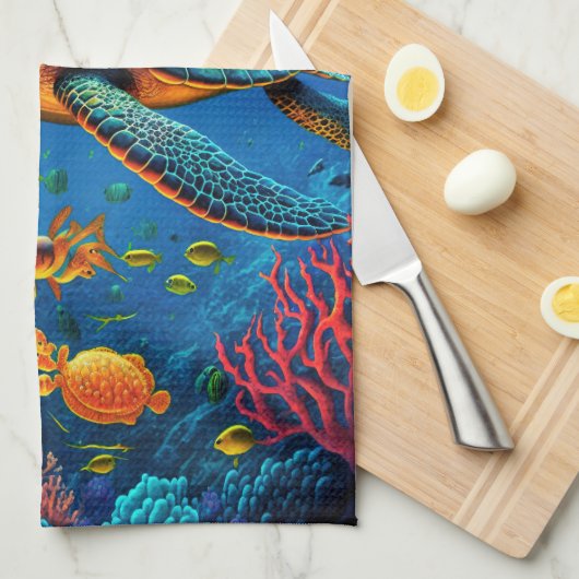 Sea Turtle Beach House Meereslebewesen Geschirrtuch (Viertel Falte)