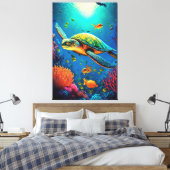Sea Turtle Beach House Meereslebewesen Leinwanddruck (Insitu (Schlafzimmer))