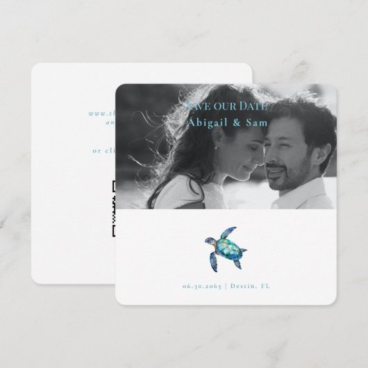 Sea Turtle Beach Wedding Foto Save the Date (Vorne/Hinten)