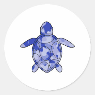 Sea Turtle Blue Camouflage Runder Aufkleber