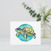 Sea Turtle Blue Circle Watercolor Postkarte (Stehend Vorderseite)