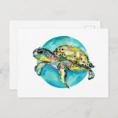 Sea Turtle Blue Circle Watercolor Postkarte (Vorne/Hinten)