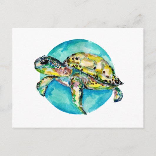 Sea Turtle Blue Circle Watercolor Postkarte (Vorderseite)