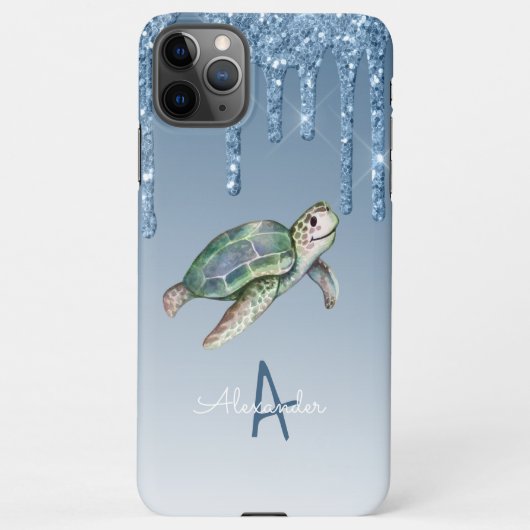 Sea Turtle Blue Glitzer Personalisierter Haushalt iPhone Hülle (Rückseite)