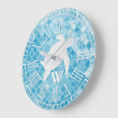 Sea Turtle Blue Sea Glass Monogram Große Wanduhr (Winkel)
