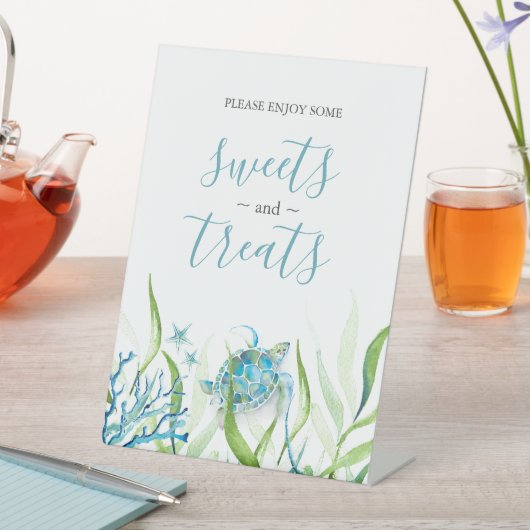 Sea Turtle Blue und Green Dessert Tabletop Zeichen Sockelschild (In Situ)