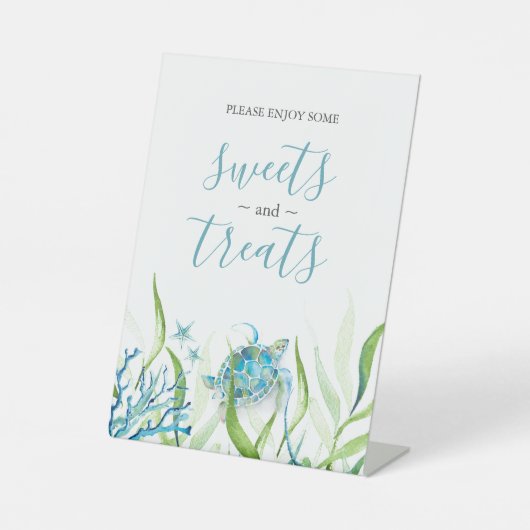 Sea Turtle Blue und Green Dessert Tabletop Zeichen Sockelschild (Vorderseite)