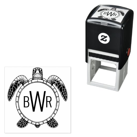 Sea Turtle Bly View 3 Initialen Monogramm #1 Permastempel (Beispiel)