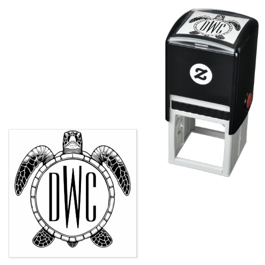 Sea Turtle Bly View 3 Initialen Monogramm #2 Permastempel (Beispiel)