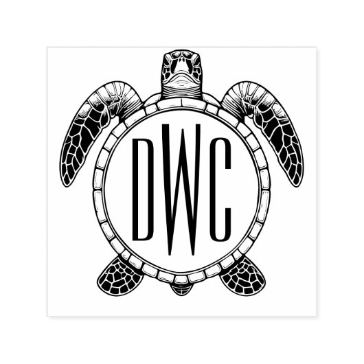 Sea Turtle Bly View 3 Initialen Monogramm #2 Permastempel (Design)