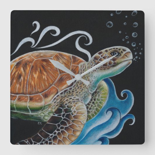 Sea Turtle Bubbles Quadratische Wanduhr (Vorderseite)