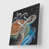 Sea Turtle Bubbles Quadratische Wanduhr (Winkel)