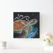 Sea Turtle Bubbles Quadratische Wanduhr (Zuhause)