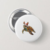 Sea Turtle Christmas Lights Funny Santa Hat Men Wo Button (Vorne & Hinten)