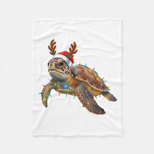 Sea Turtle Christmas Lights Funny Santa Hat Men Wo Fleecedecke (Vorderseite)