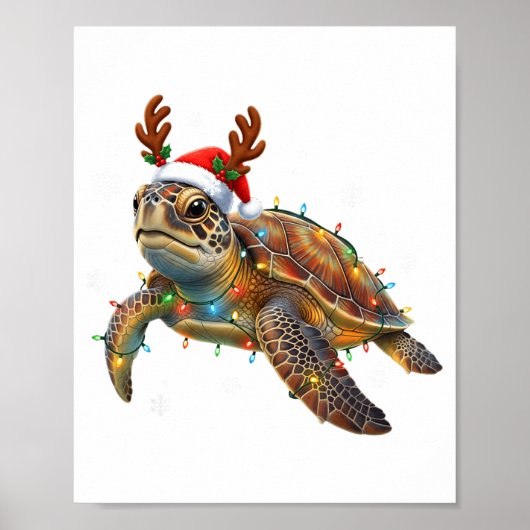 Sea Turtle Christmas Lights Funny Santa Hat Men Wo Poster (Vorne)