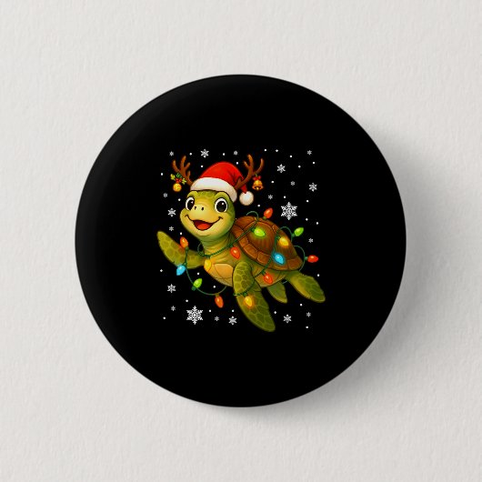 Sea Turtle Christmas Lights Funny Santa Hat Merry  Button (Vorderseite)