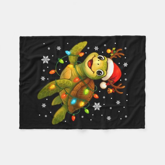 Sea Turtle Christmas Lights Funny Santa Hat Merry  Fleecedecke (Vorderseite (Horizontal))