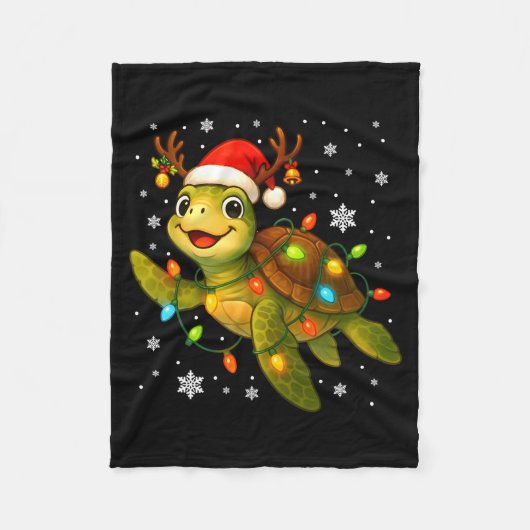Sea Turtle Christmas Lights Funny Santa Hat Merry Fleecedecke (Vorderseite)