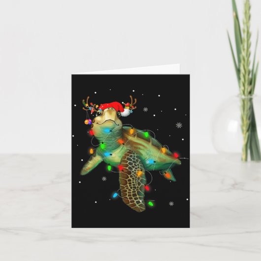 Sea Turtle Christmas Lights Funny Santa Hat Merry Karte (Vorderseite)