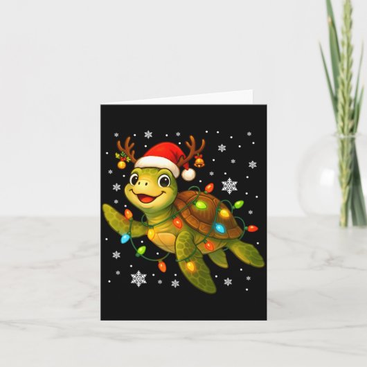 Sea Turtle Christmas Lights Funny Santa Hat Merry  Karte (Vorderseite)