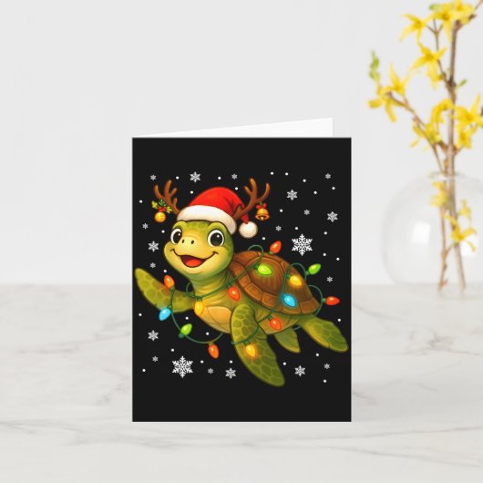 Sea Turtle Christmas Lights Funny Santa Hat Merry Karte (Gelbe Blume)