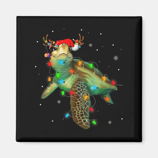 Sea Turtle Christmas Lights Funny Santa Hat Merry  Magnet (Vorne)