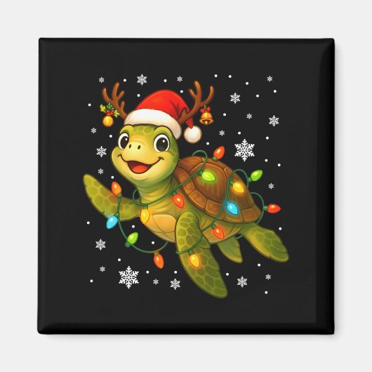 Sea Turtle Christmas Lights Funny Santa Hat Merry  Magnet (Vorne)