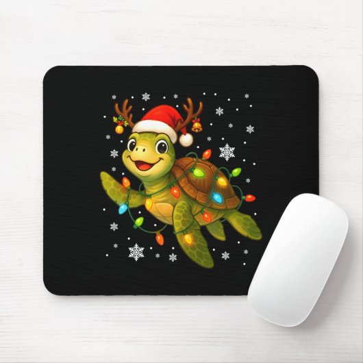 Sea Turtle Christmas Lights Funny Santa Hat Merry Mousepad (Mit Mouse)