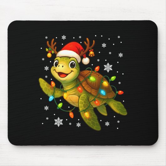 Sea Turtle Christmas Lights Funny Santa Hat Merry Mousepad (Vorne)