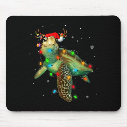 Sea Turtle Christmas Lights Funny Santa Hat Merry Mousepad (Vorne)