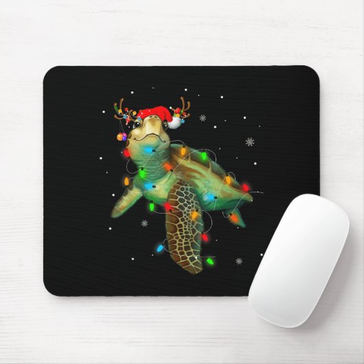 Sea Turtle Christmas Lights Funny Santa Hat Merry  Mousepad (Mit Mouse)