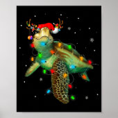 Sea Turtle Christmas Lights Funny Santa Hat Merry Poster (Vorne)
