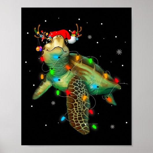 Sea Turtle Christmas Lights Funny Santa Hat Merry Poster (Vorne)