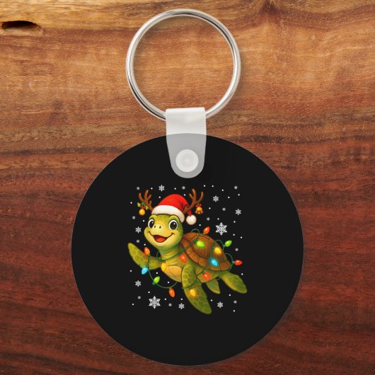 Sea Turtle Christmas Lights Funny Santa Hat Merry Schlüsselanhänger (Vorderseite)