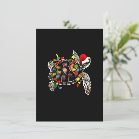 Sea Turtle Christmas Lights Funny Weihnachtsmannmü Einladung (Stehend Vorderseite)
