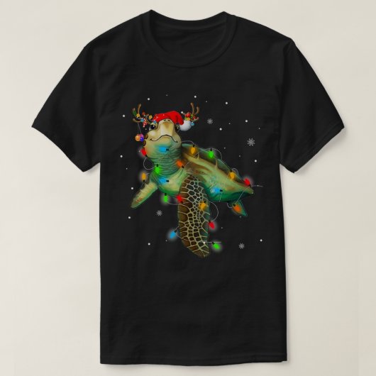 Sea Turtle Christmas Lights Funny Weihnachtsmannmü T-Shirt (Design vorne)