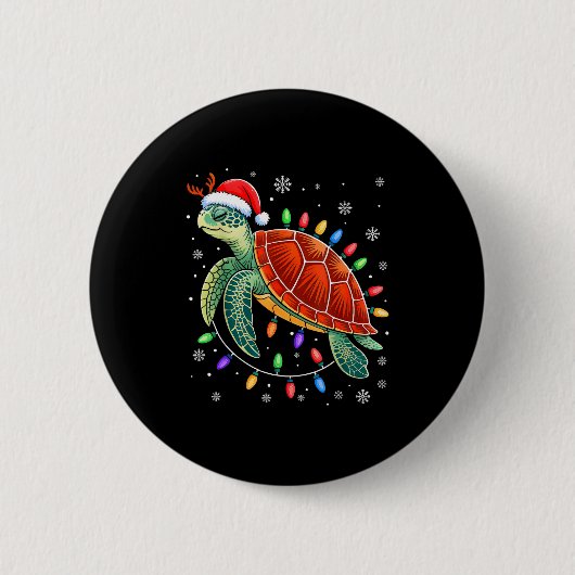 Sea Turtle Christmas Lights Santa Hat Funny Xmas P Button (Vorderseite)