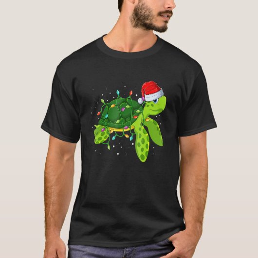 Sea Turtle Christmas Lights Santa Hat Merry Chris T-Shirt (Vorderseite)