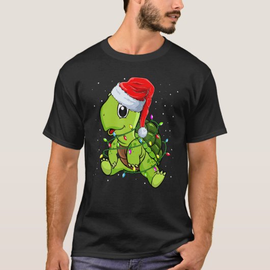 Sea Turtle Christmas Lights Santa Hat Merry Chris T-Shirt (Vorderseite)