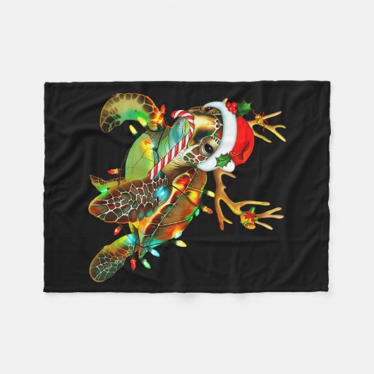 Sea Turtle Christmas Lights Santa Hat Merry Christ Fleecedecke (Vorderseite (Horizontal))