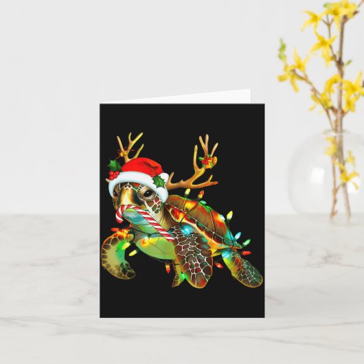 Sea Turtle Christmas Lights Santa Hat Merry Christ Karte (Gelbe Blume)