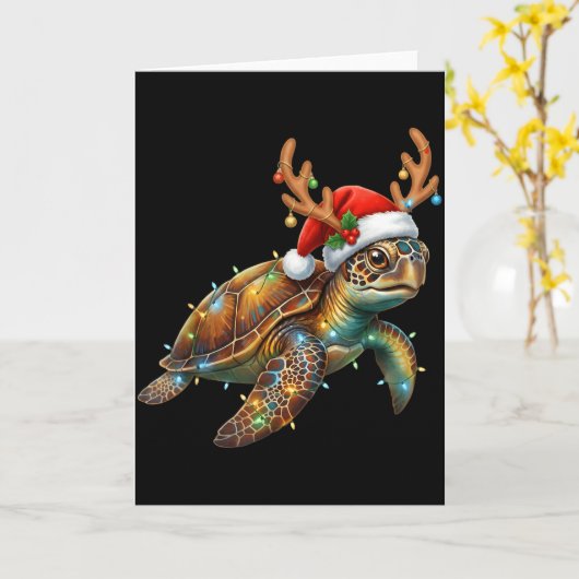 Sea Turtle Christmas Lights Santa Hat Merry Christ Karte (Gelbe Blume)