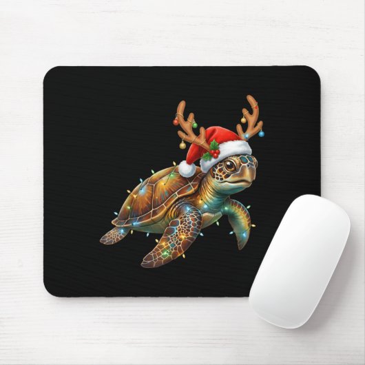 Sea Turtle Christmas Lights Santa Hat Merry Christ Mousepad (Mit Mouse)
