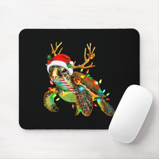 Sea Turtle Christmas Lights Santa Hat Merry Christ Mousepad (Mit Mouse)