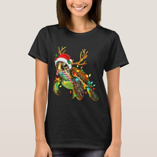 Sea Turtle Christmas Lights Santa Hat Merry Christ T-Shirt (Vorderseite)