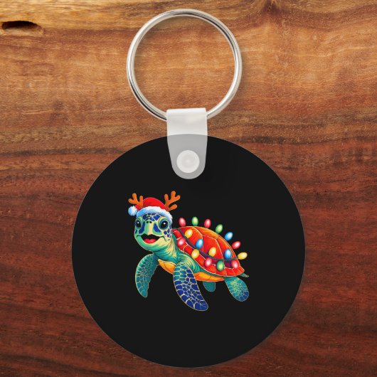 Sea Turtle Christmas Lights Santa Hat Xmas Family  Schlüsselanhänger (Vorderseite)
