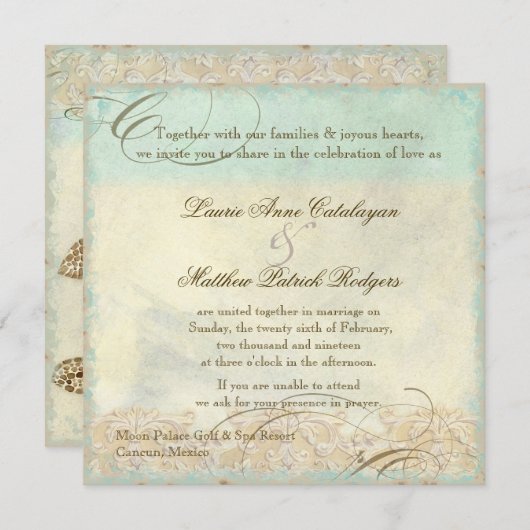 Sea Turtle Coastal Beach - Hochzeit in Urlaubsort Einladung (Vorne/Hinten)