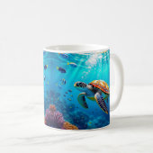 Sea Turtle Colorful Underwater Scene   Kaffeetasse (VorderseiteRechts)