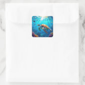 Sea Turtle Colorful Underwater Scene Quadratischer Aufkleber (Tasche)